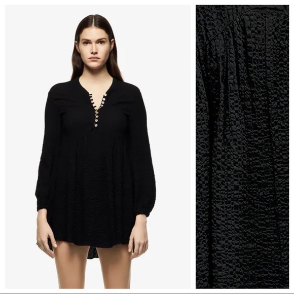 Zara Black Textured Wave Mini Dress - Picture 5 of 9